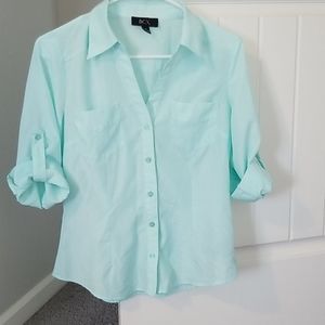 Teal silk fitted button down